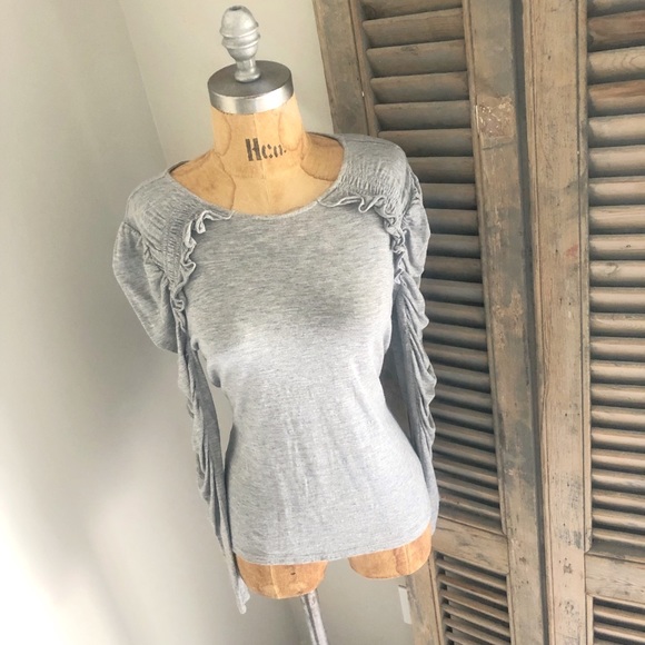 Rebecca Taylor ruffle puffed gray long sleeve shirt - Picture 2 of 5